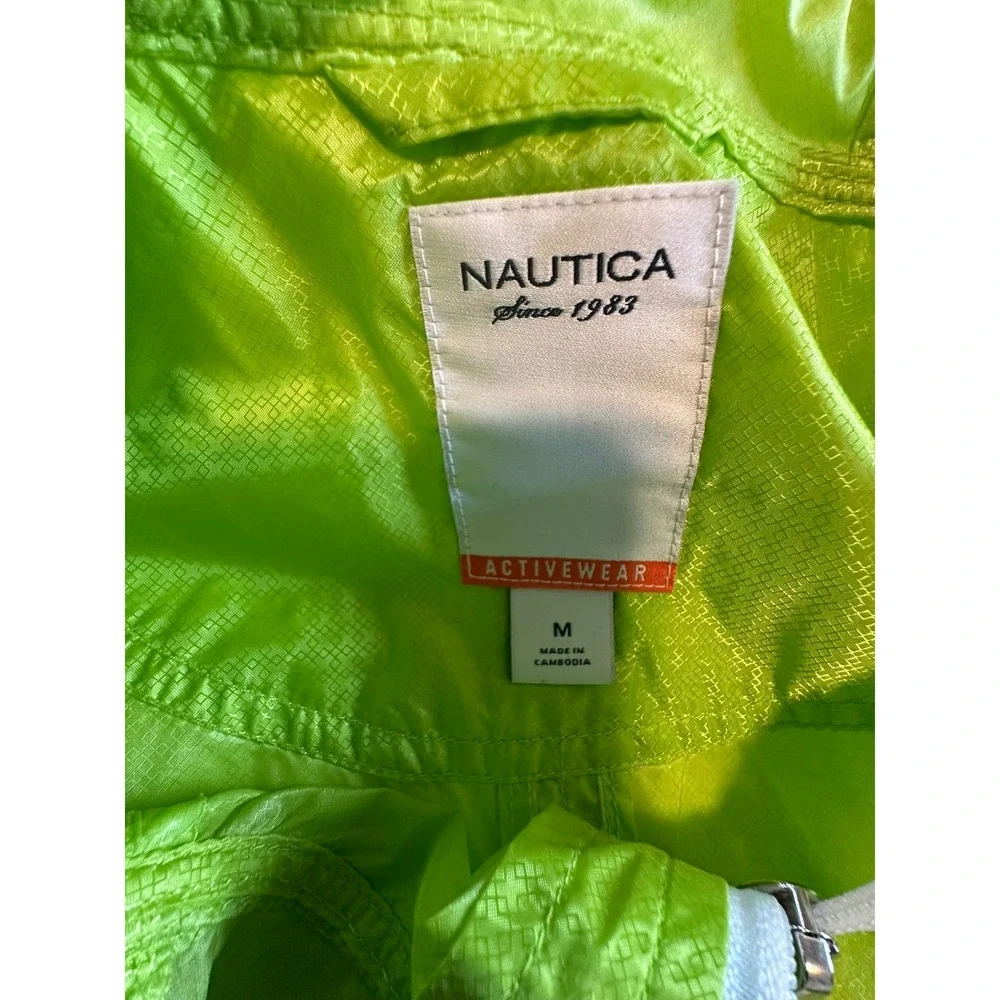 Nautica Performance Womens Neon Lime Green Full Zip Hooded Windbreaker Jacket M - Picture 3 of 7